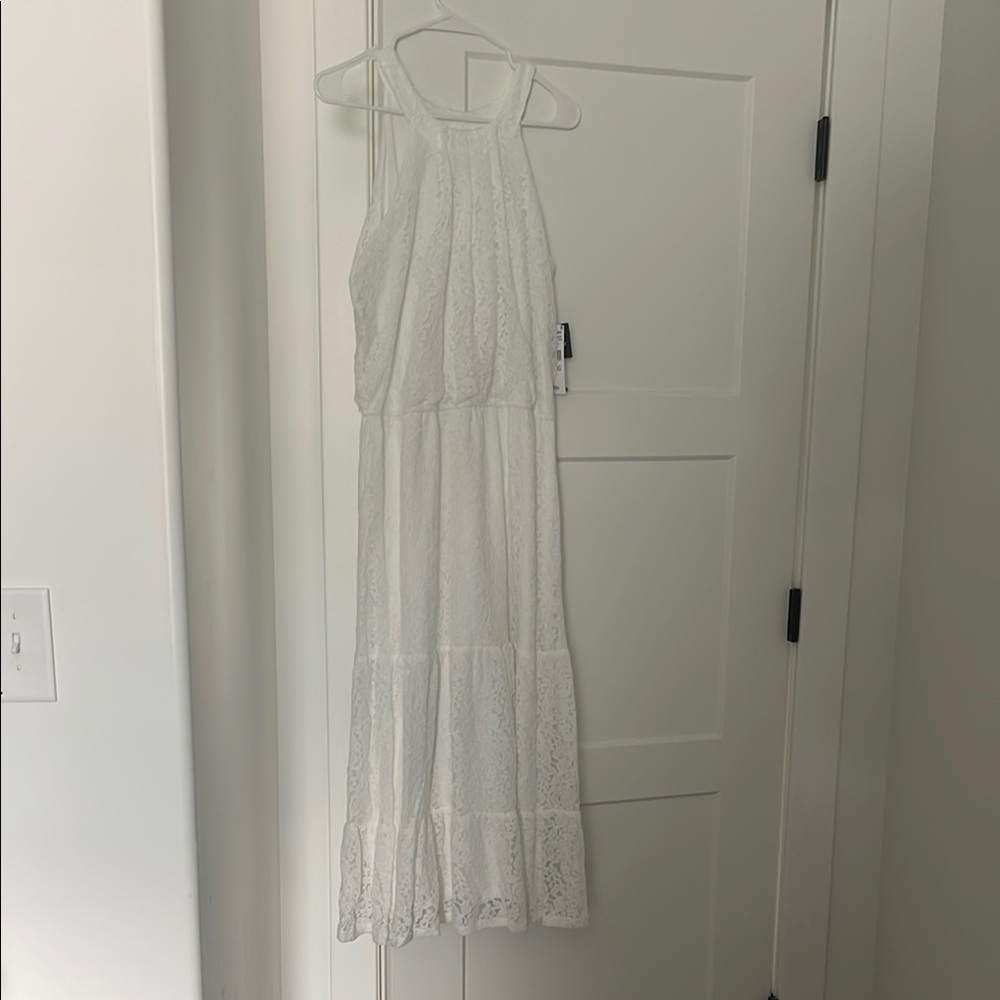 Robbie Bee White Lace Halter Maxi Dress